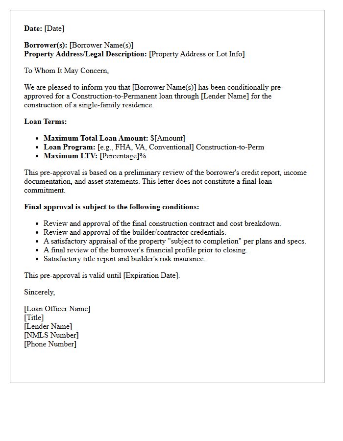 Conditional Construction-To-Permanent Pre-Approval Letter