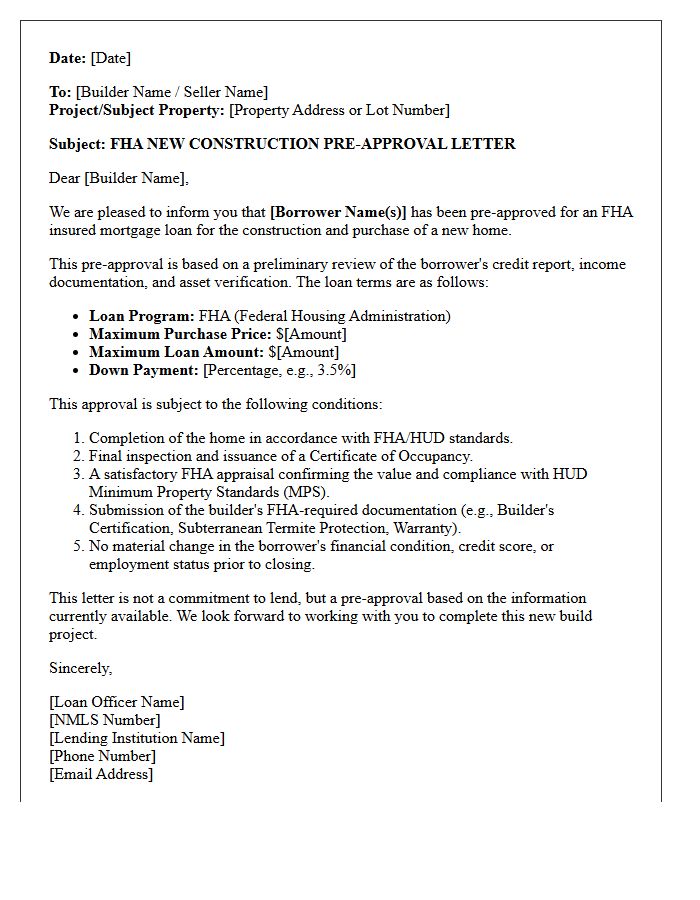 FHA New Construction Build Pre-Approval Letter