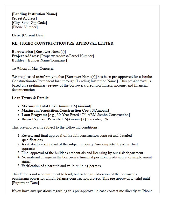 Jumbo Construction Build Pre-Approval Letter