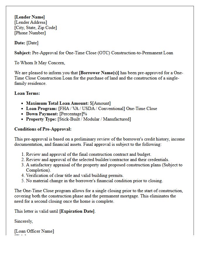 One-Time Close Construction Pre-Approval Letter