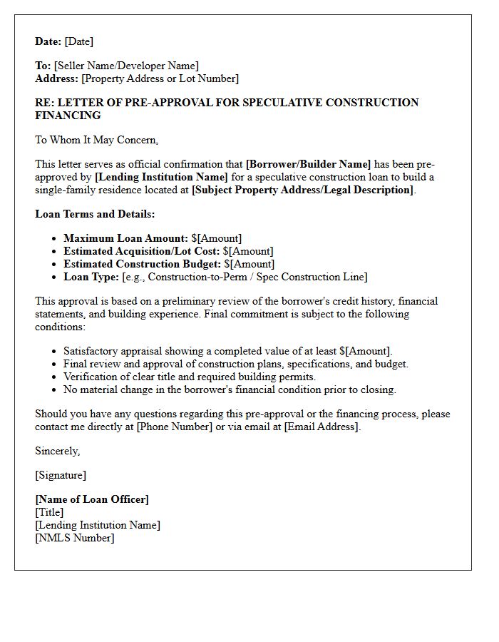 Spec Home Build Pre-Approval Letter