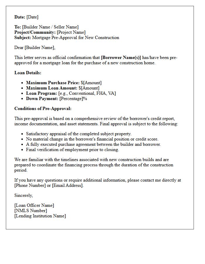 Standard New Construction Build Pre-Approval Letter