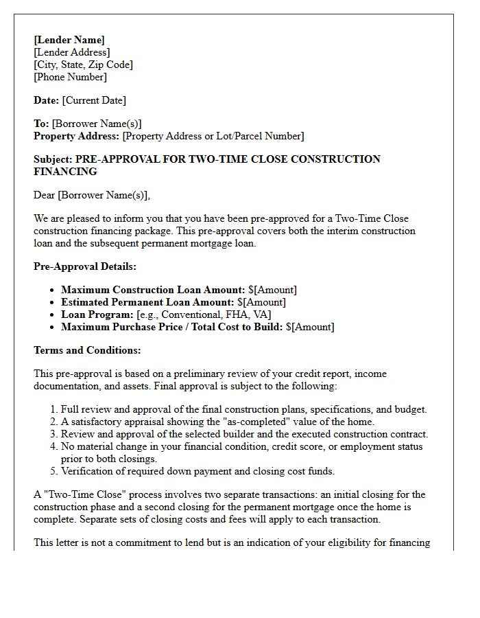 Two-Time Close Construction Pre-Approval Letter