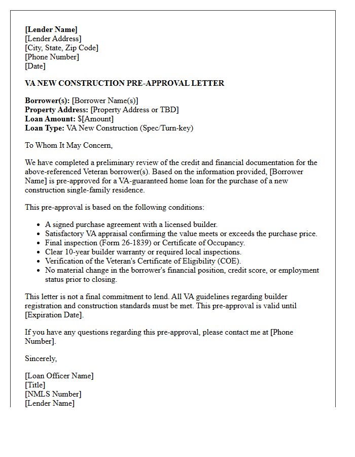 VA New Construction Loan Pre-Approval Letter