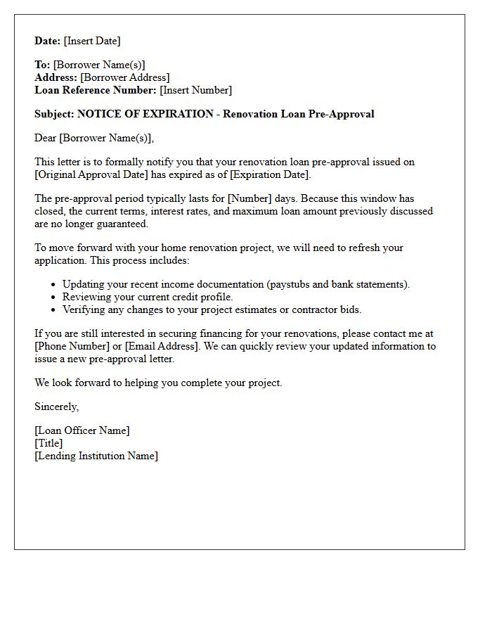Expired Renovation Loan Pre-Approval Letter