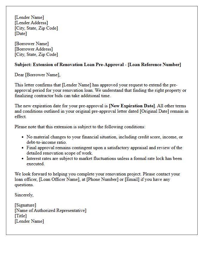 Renovation Loan Pre-Approval Extension Letter