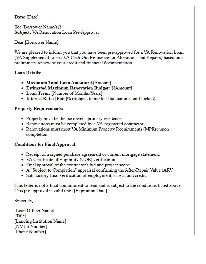 VA Renovation Loan Pre-Approval Letter
