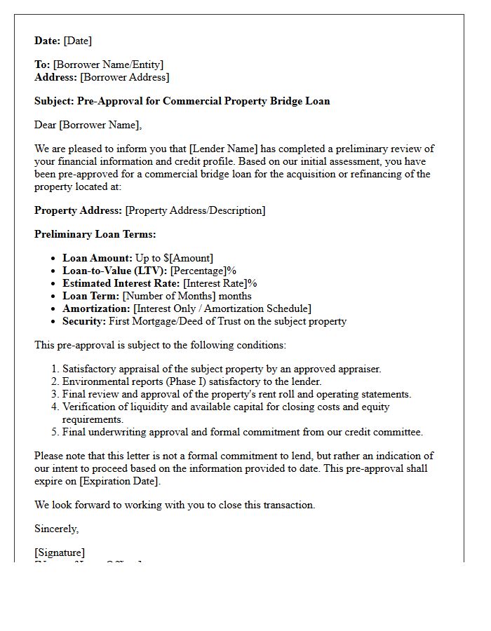 Commercial Property Bridge Loan Pre-Approval Letter