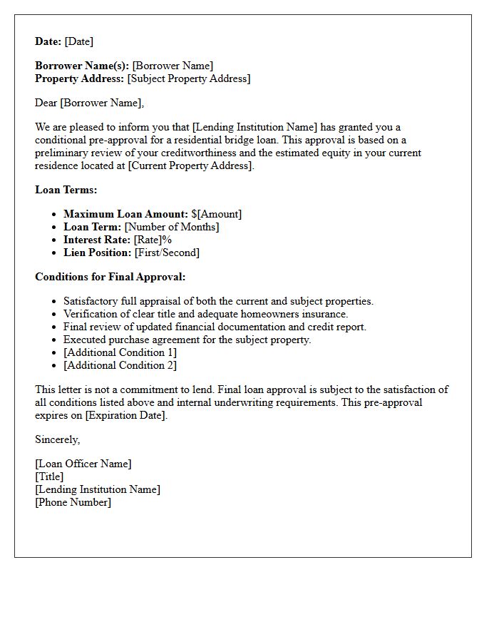 Conditional Residential Bridge Loan Pre-Approval Letter