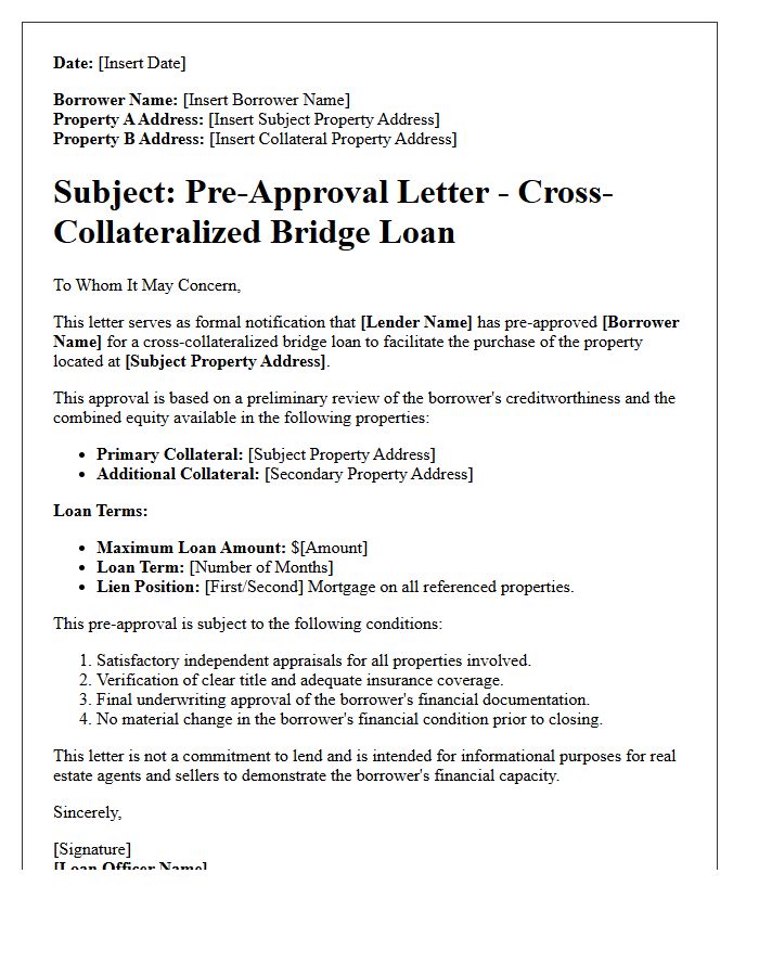 Cross-Collateralized Bridge Loan Pre-Approval Letter