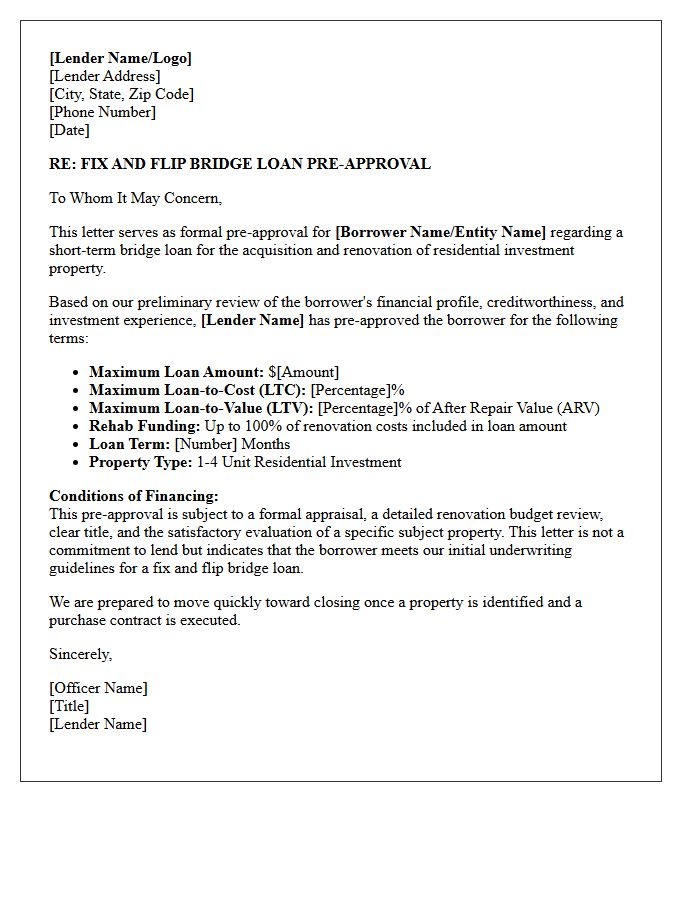 Fix And Flip Bridge Loan Pre-Approval Letter
