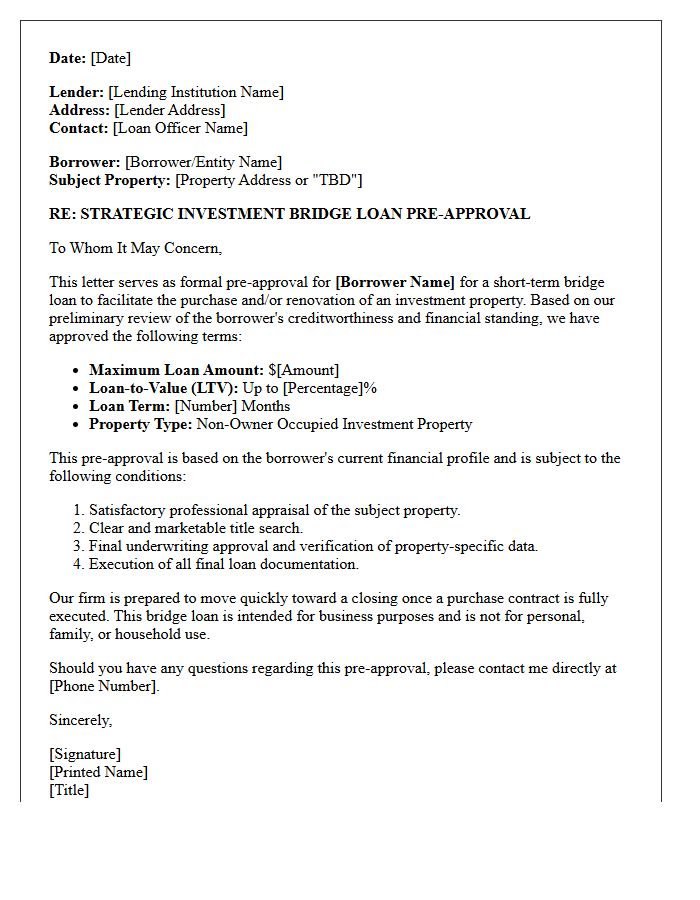 Investment Property Bridge Loan Pre-Approval Letter