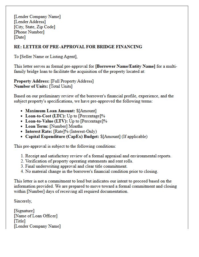 Multi-Family Bridge Loan Pre-Approval Letter