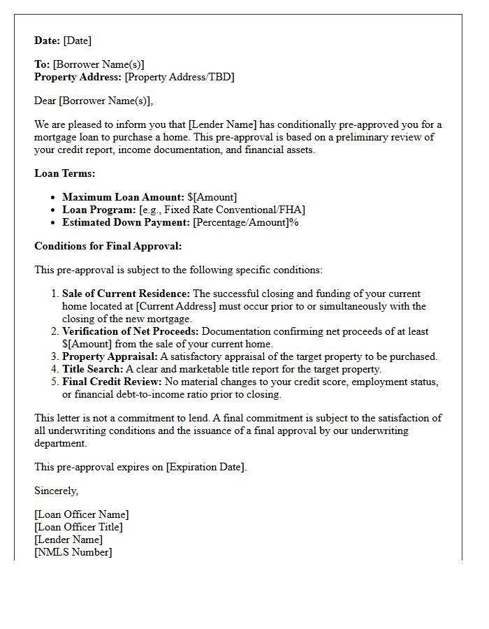 Conditional Mortgage Pre-Approval Letter for Current Home Sale