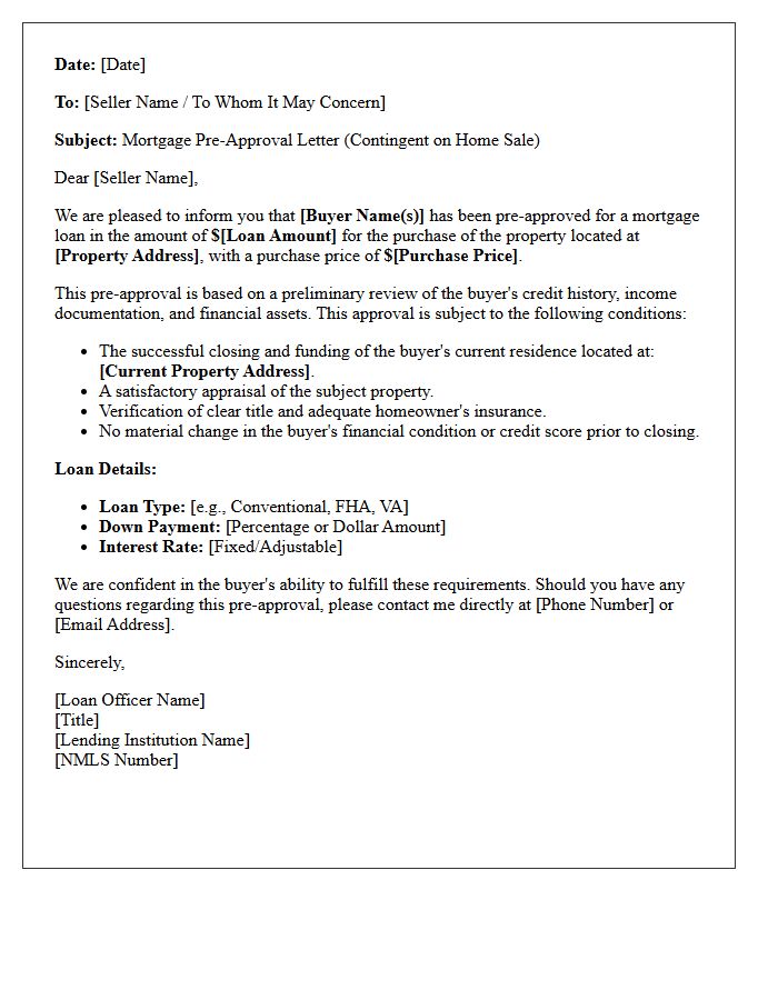 Contingent Home Sale Mortgage Pre-Approval Letter