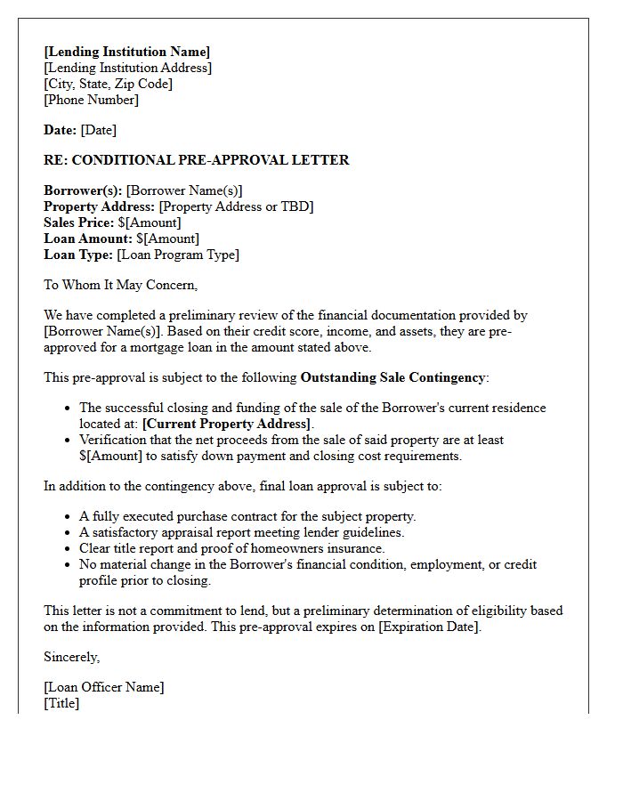 Outstanding Sale Contingency Pre-Approval Letter