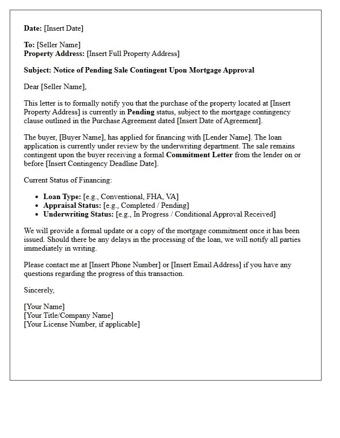 Pending Sale Contingent Mortgage Approval Letter