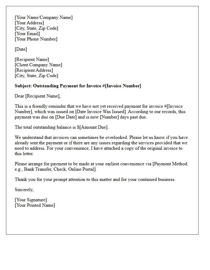 First Notice Letter Regarding Outstanding Contractor Invoice
