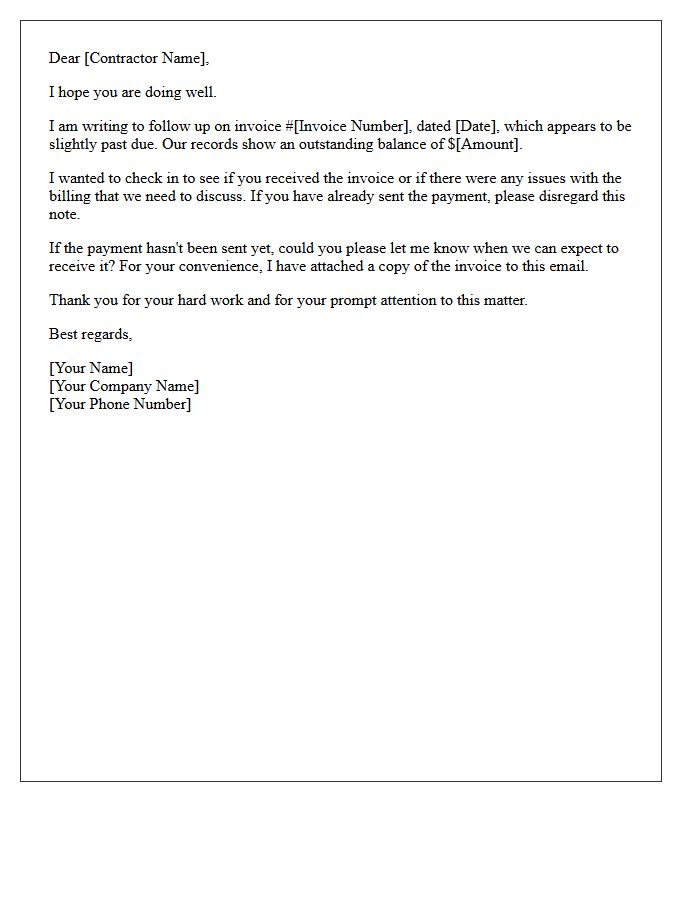 Friendly Check-In Letter for Past Due Contractor Bill