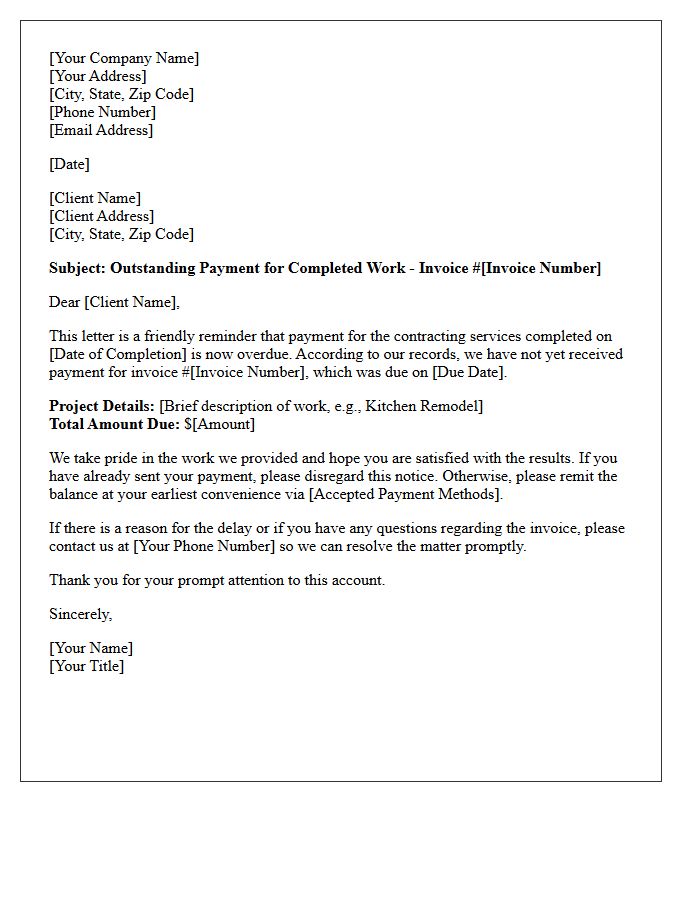Initial Collection Letter for Completed Contractor Work
