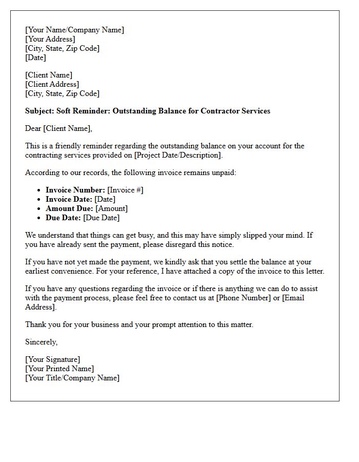 Soft Reminder Letter Regarding Your Contractor Balance