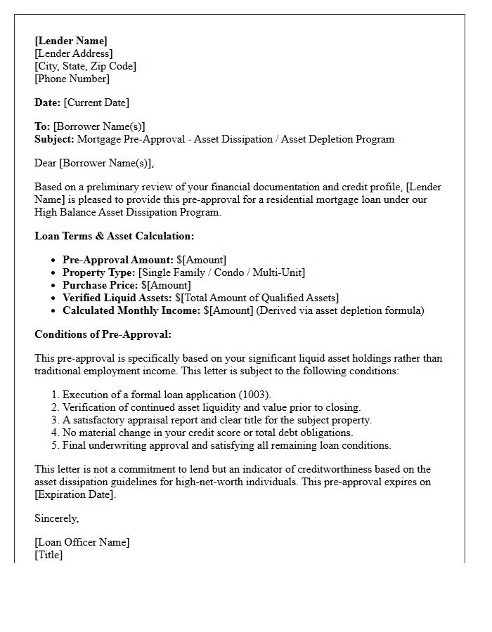 High Balance Asset Dissipation Pre-Approval Letter