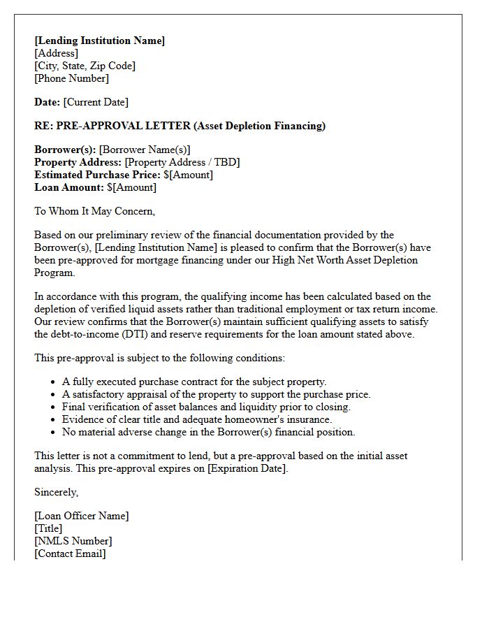 High Net Worth Asset Depletion Pre-Approval Letter