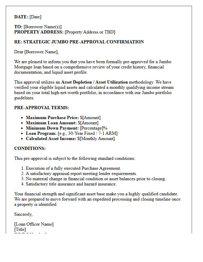 Jumbo Mortgage Asset Depletion Pre-Approval Letter