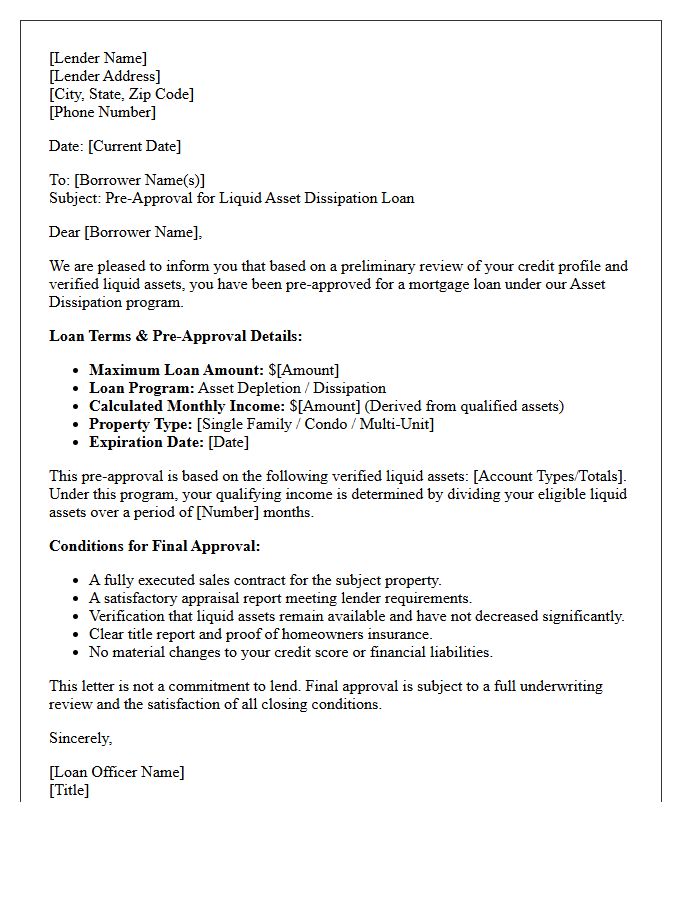 Liquid Asset Dissipation Loan Pre-Approval Letter