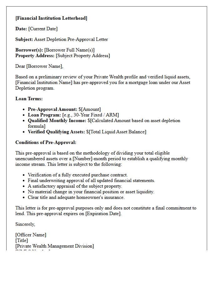 Private Wealth Asset Depletion Pre-Approval Letter