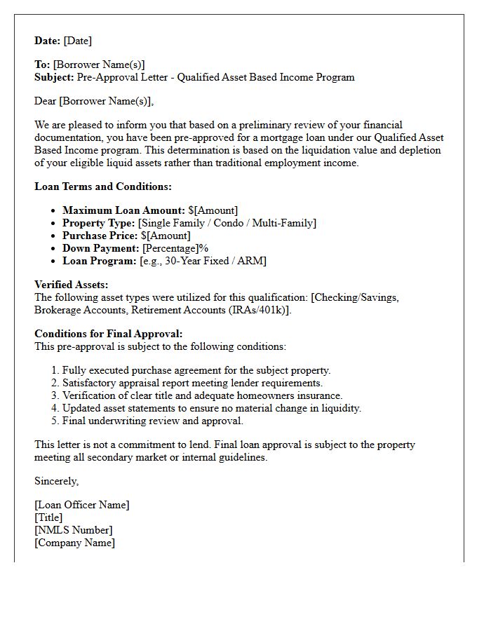 Qualified Asset Based Income Pre-Approval Letter