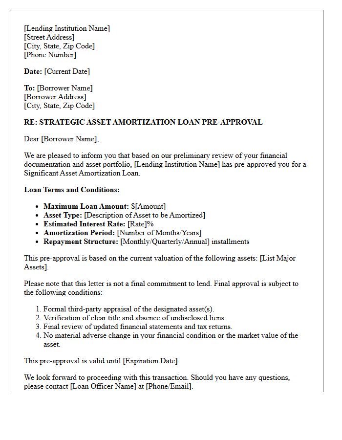 Significant Asset Amortization Loan Pre-Approval Letter
