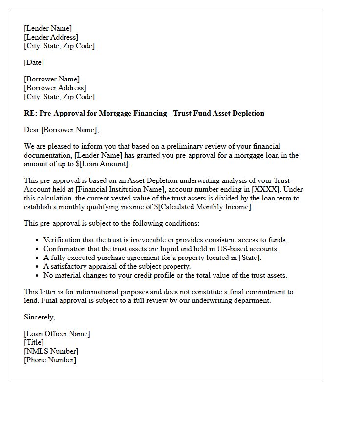 Trust Fund Asset Depletion Pre-Approval Letter