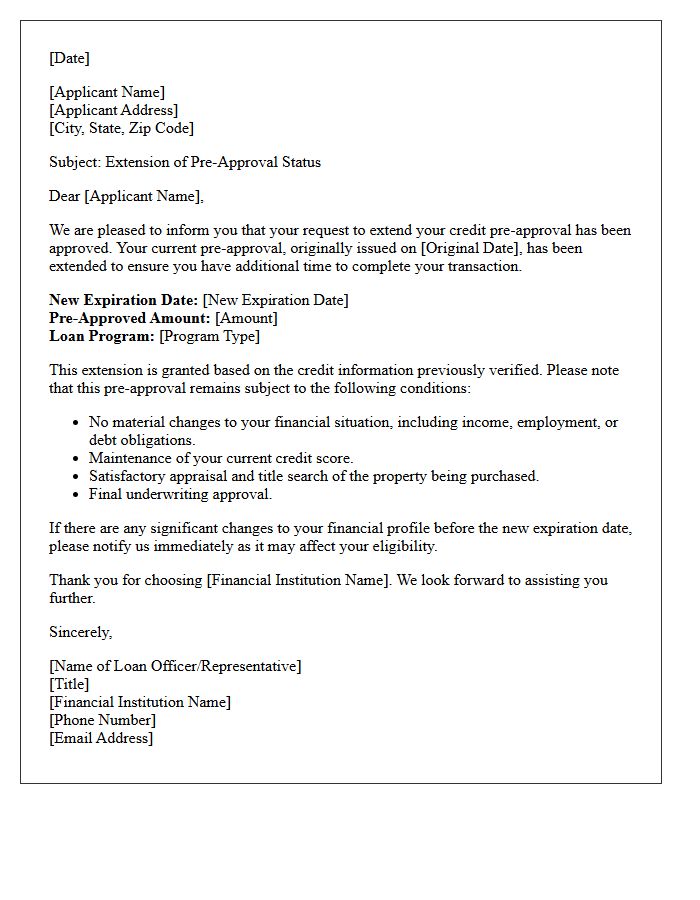 Credit Verification Pre-Approval Extension Letter