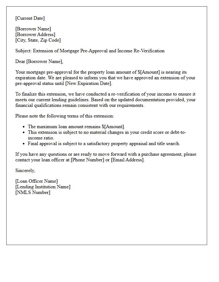Income Re-Verification Pre-Approval Extension Letter