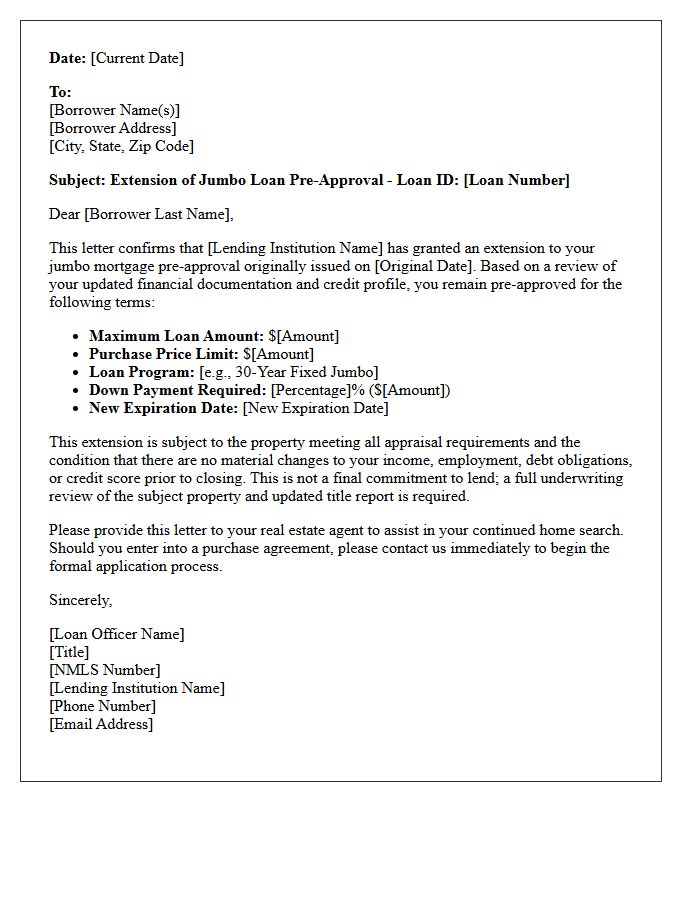 Jumbo Loan Pre-Approval Expiration Extension Letter