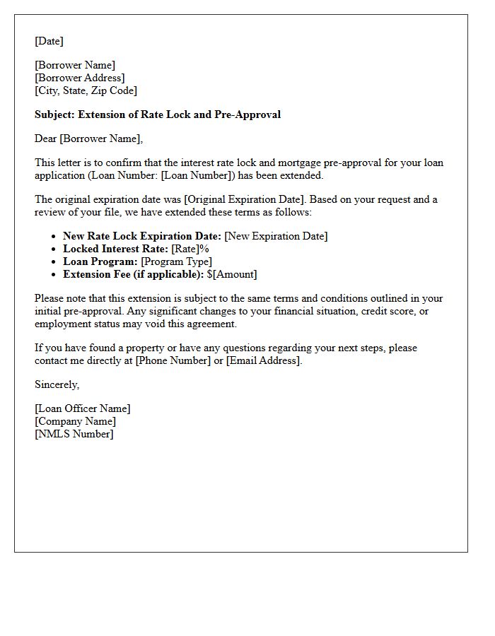 Rate Lock Pre-Approval Expiration Extension Letter