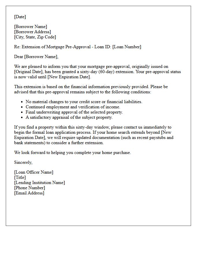 Sixty-Day Pre-Approval Expiration Extension Letter