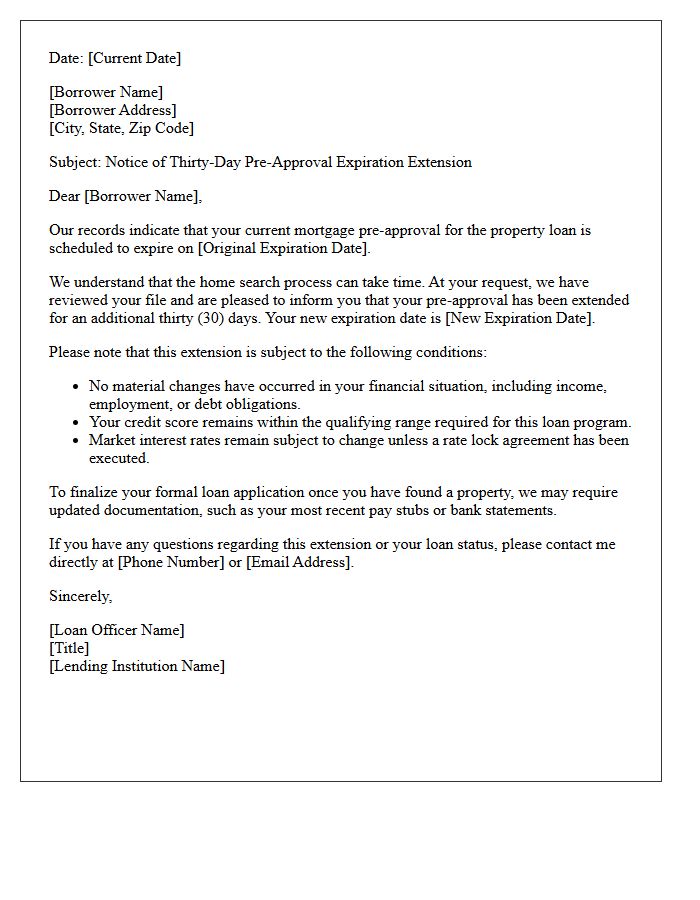 Thirty-Day Pre-Approval Expiration Extension Letter