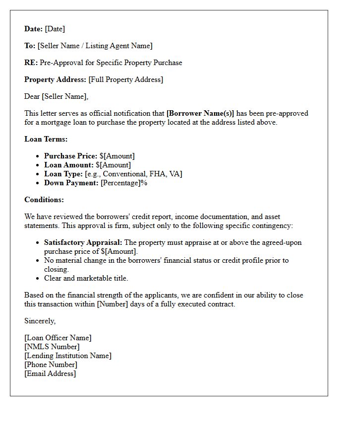 Appraisal Contingent Specific Property Pre-Approval Letter