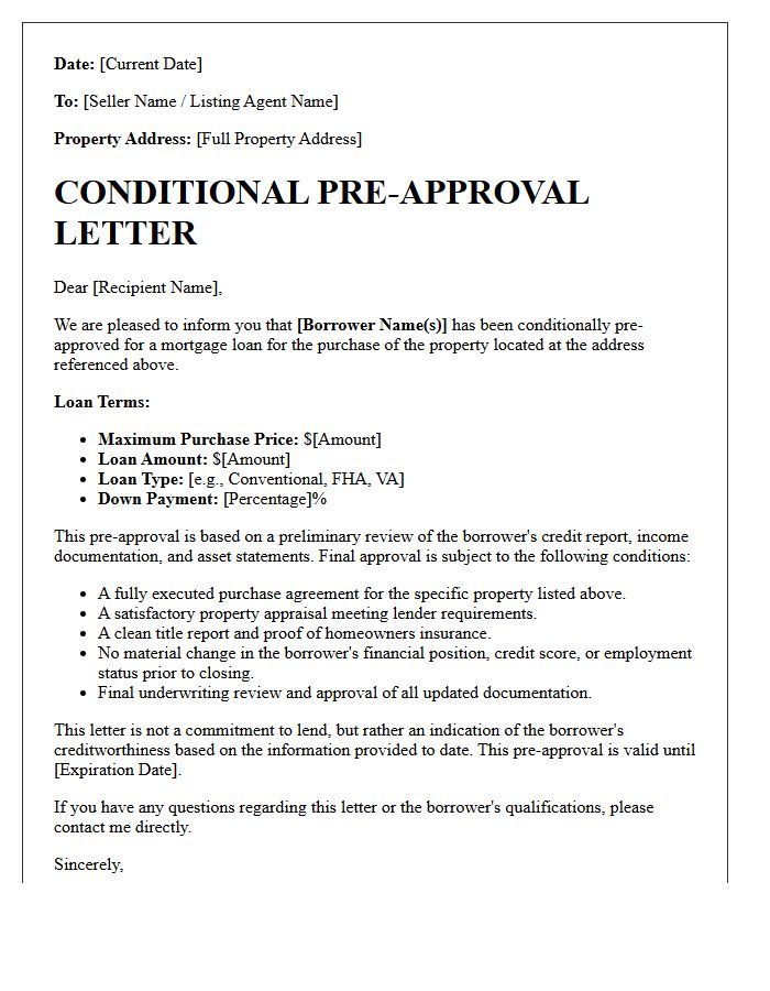 Conditional Pre-Approval Letter for Specific Address
