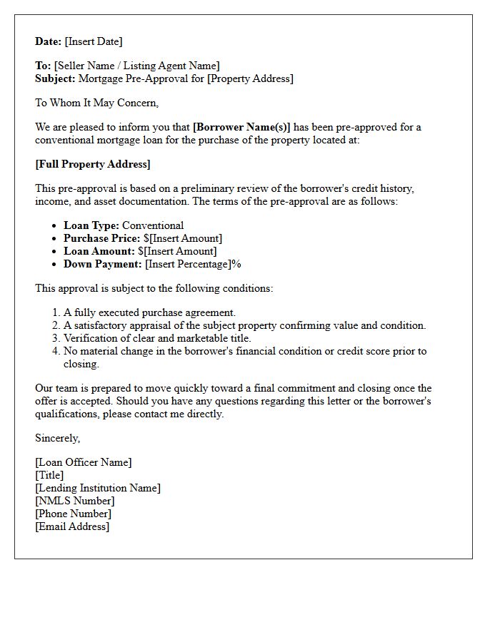 Conventional Loan Specific Property Pre-Approval Letter