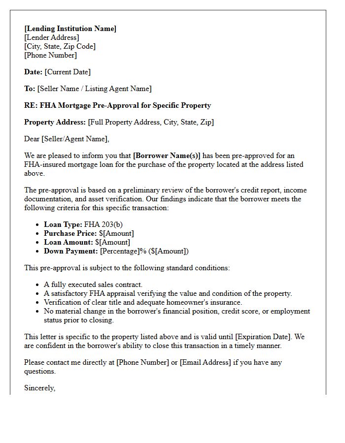 Federal Housing Administration Specific Address Pre-Approval Letter