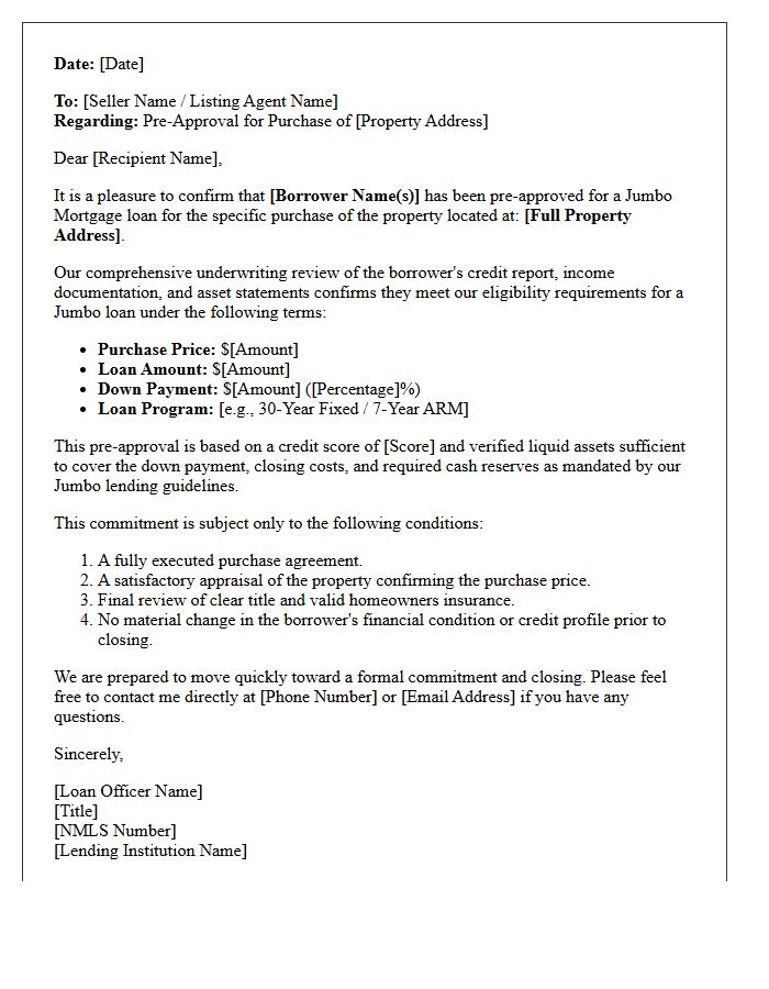 Jumbo Mortgage Specific Property Pre-Approval Letter