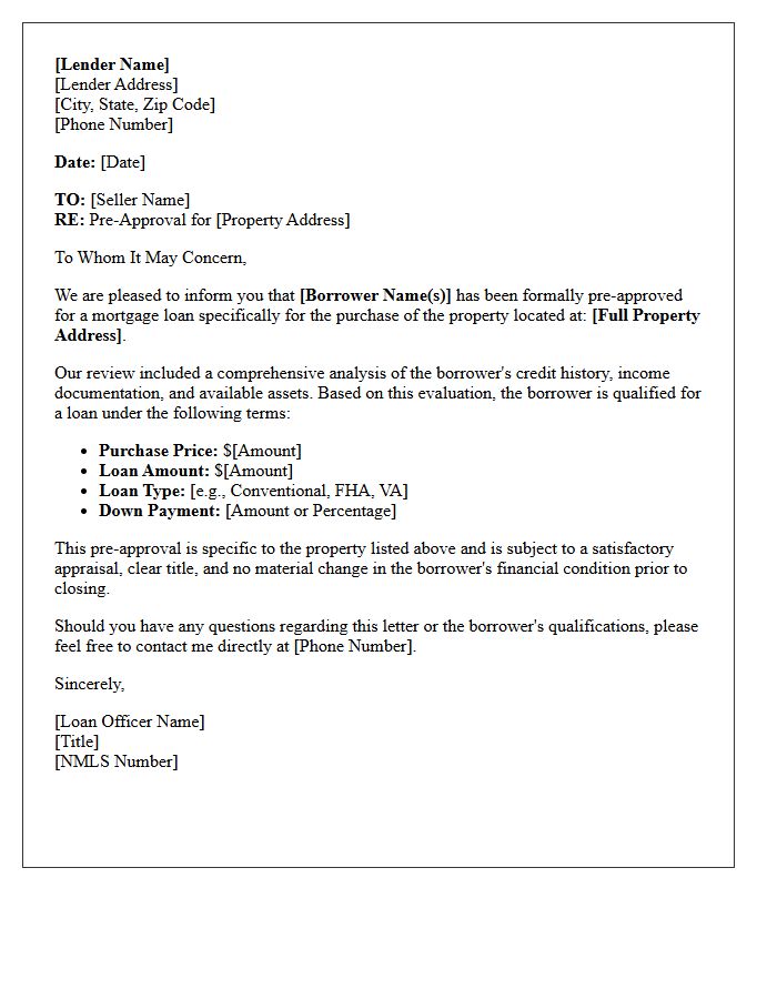 Seller Directed Specific Address Pre-Approval Letter