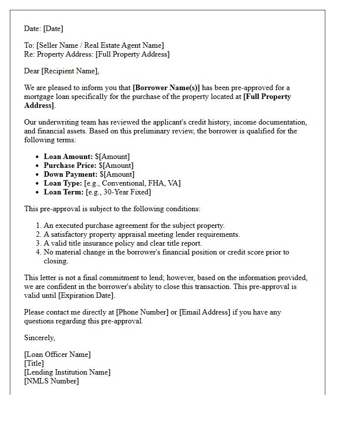 Specific Property Mortgage Pre-Approval Letter