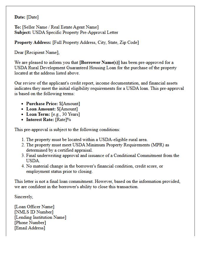 United States Department of Agriculture Specific Property Pre-Approval Letter