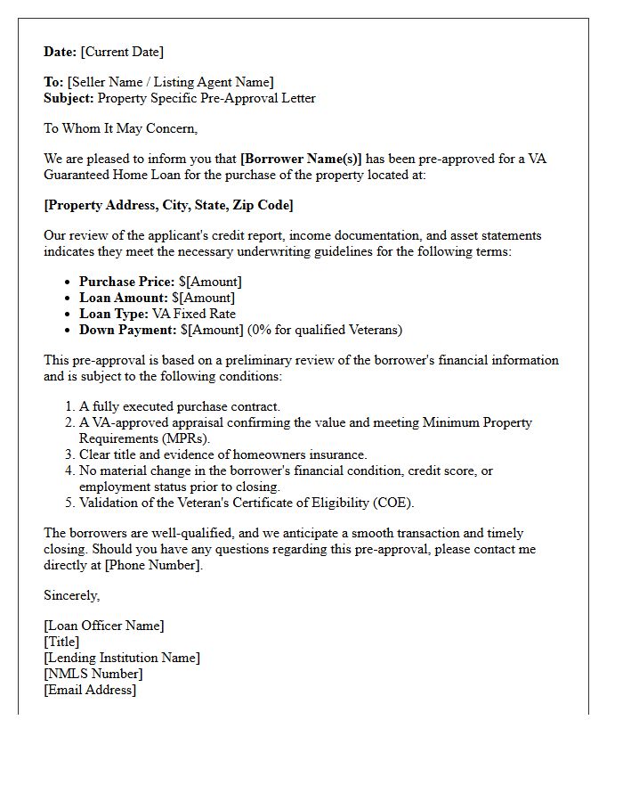 Veterans Affairs Home Loan Property Specific Pre-Approval Letter