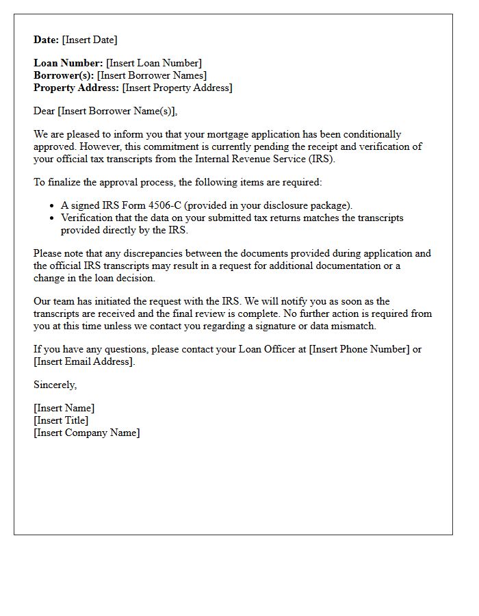 Mortgage Commitment Pending Tax Transcript Verification Letter