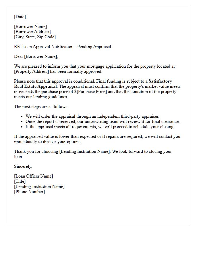 Approved Pending Satisfactory Real Estate Appraisal Letter